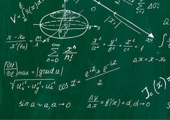 Close up of math formulas on a blackboard