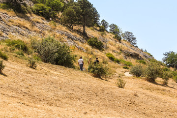 Fototapeta na wymiar People on the hillside.