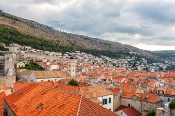 Fototapeta na wymiar Old Town of Dubrovnik, view from the ancient city wall. The world famous and most visited historic city of Croatia, UNESCO World Heritage site