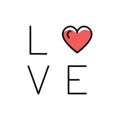 Love text icon. Line art design, Vector flat illustration