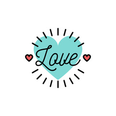Love text, Wedding and Valentines day icons, Love lettering, Vector flat illustration