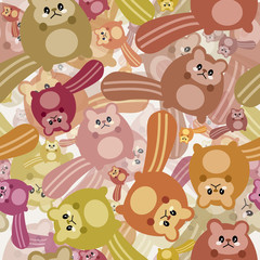 Crazy squirrel mess pattern. Pattern illustration of a Autumn kawaii mess of little cute squirrel with cat faces.  All this joy is needed for the celebration of Autumn’s arrival.