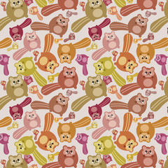 Crazy squirrel mess pattern. Pattern illustration of a Autumn kawaii mess of little cute squirrel with cat faces.  All this joy is needed for the celebration of Autumn’s arrival.