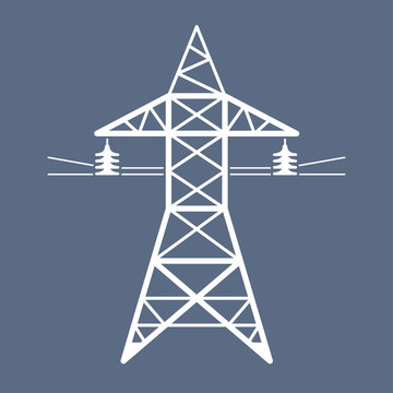 High voltage power line transmission tower icon. Electricity pylon.