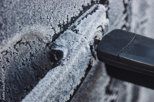 Frozen Car Door Lock At Winter Time Stock Photo And Royalty