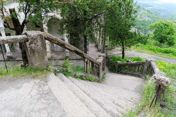 Old soviet rusty and functioning ropeway or cable car cabins in Chiatura