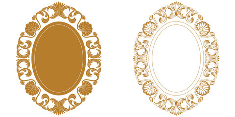 Golden vintage oval graphical frame in antique style. Vector.