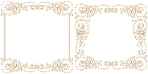 Set of vintage border frame engraving with retro ornament pattern in antique baroque style decorative design. Vector