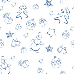 Fototapeta premium Christmas decorations doodle seamless vector pattern. Perfect for wallpaper, wrapping paper, pattern fills, winter greetings, web page background.