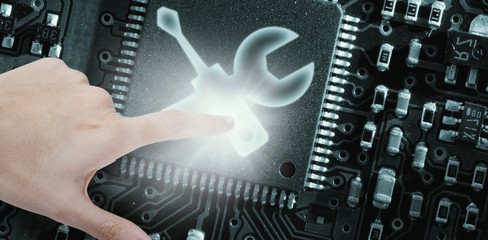 Composite image of hand of female doctor using digital screen