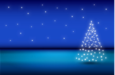 Sfondo natalizio con albero di stelle luminose