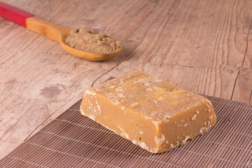 Jaggery cane sugar. Rapadura