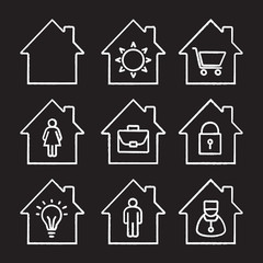 Houses chalk icons set