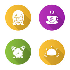 Morning flat design long shadow glyph icons set