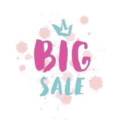 Sale cards with beautiful colorful hand drawn brush elements and lettering. Vector template. Banners, posters, ads, flyers, voucher discount.