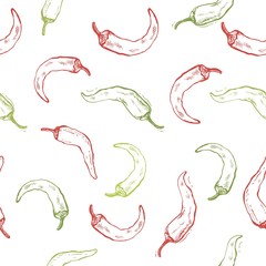 Chilly pepper, chilli Vector hand drawn vector illustration. Fresh organic vegetable, hot pepper in engraved style. Detailed food drawing.