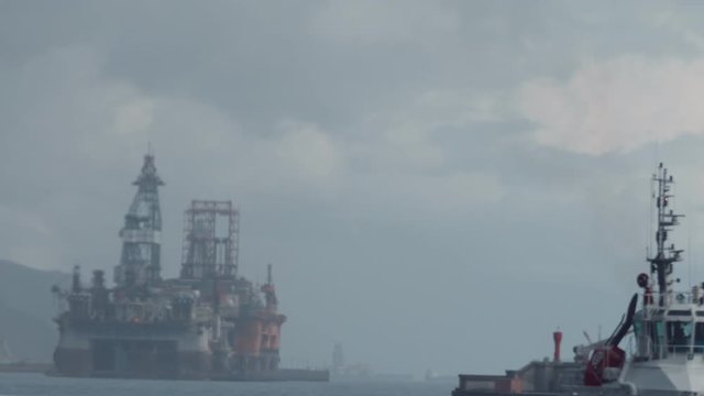 the oil platform next to the seaport the oil platform next to the seaport in the Atlantic Ocean