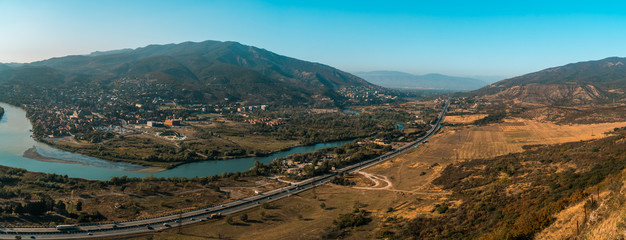 The Top View Of Mtskheta, Georgia, The Old Town Lies At The Confluence Of The Rivers Mtkvari And Aragvi.