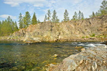 Rocky shores of the Ural river.
