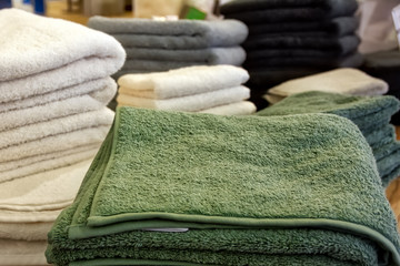 Multicolored Handtowel Closeup Texture Household Object Woven Fabric Folded Green Focus Stacks