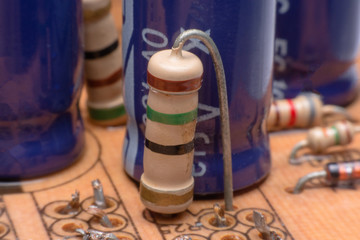 Closeup electronic hardware .Resistor on the circuit board