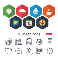 Food icons. Muffin cupcake symbol. Fork, knife.