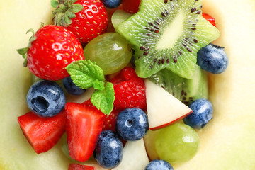 Delicious fruit salad, closeup