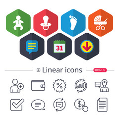 Baby infants icons. Buggy and dummy symbols.