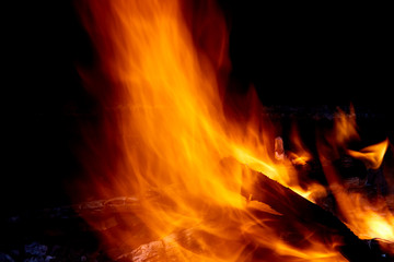 Fototapeta premium Burning firewood in the fireplace close up photo.