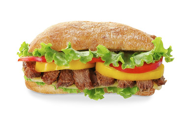 Steak sandwich on white background