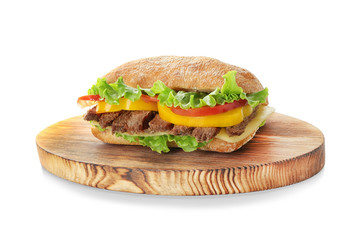 Steak sandwich on white background