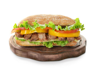 Steak sandwich on white background