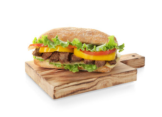 Steak sandwich on white background