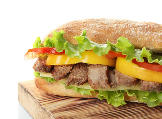 Steak sandwich on white background