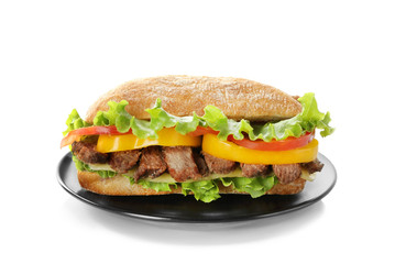 Steak sandwich on white background