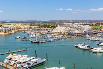Obraz premium Aerial. View from the sky of marina and yacht Vilamoura. Algarve