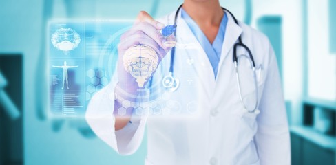 Composite image of doctor pointing felt pen 3d