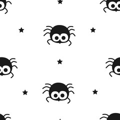 Happy Halloween pattern with cute spider and stars. Flat design. Vector seamless background. - 176316509