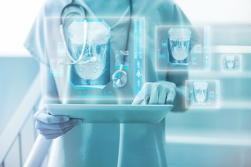 Composite image of digitally generated image of human skull 3d