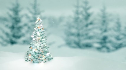 Christmas Tree decorated with seasonal lights. Seamless looping animation with a generous amount of copy space. 4K UHD. 16-bit color depth. 