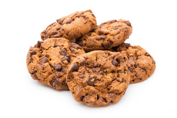 Chocolate chip cookie isolated on white background.