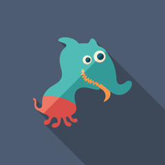 Dog monster flat square icon with long shadows.