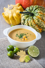 Jamaican pumpkin soup with lime and ginger..