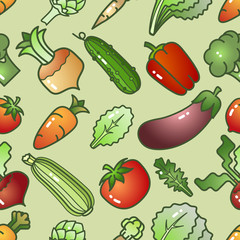 Various colorful cartoon style vegetables. Seamless pattern.