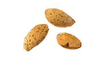 Almonds on a white background.