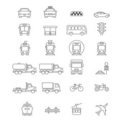 Public and commercial transport simple icons outline silhouette set