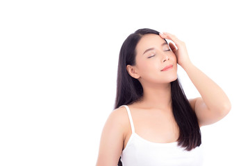 Fototapeta premium Beautiful girl with makeup, woman portrait and skin care cosmetic concept / attractive beauty asian girl on face isolated on white background.