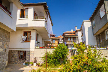 City landscape - streets and homes in balkan style, town of Sozopol on the Black Sea coast in Bulgaria