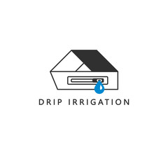 A simple clean drip irrigation symbol. Drip tape. Emitter and a drop of water. Vector icon.