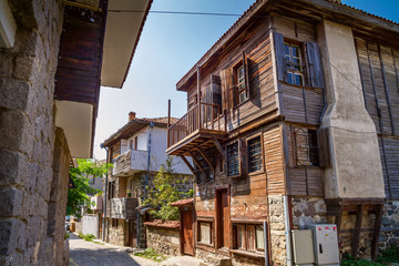 City landscape - old streets and homes in balkan style, town of Sozopol on the Black Sea coast in Bulgaria